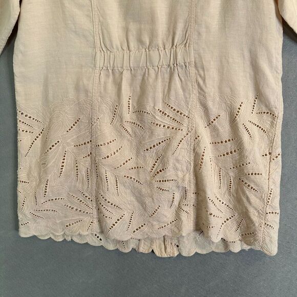 Chicos Blouse Shacket Women Sz 2 Large Linen Short Sleeve Full Zip Breathable - Picture 13 of 16